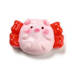 Cabujones de resina opaca con tema de cerdo, cerdo gracioso con ala, rosa, 17.5x26x8mm