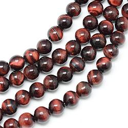 Natürlichen roten Tigerauge Perlenstränge, gefärbt, Runde, 8~9 mm, Bohrung: 1 mm, ca. 46 Stk. / Strang, 15.3 Zoll