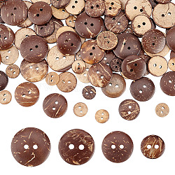 Arricraft 200 pièces 4 boutons de noix de coco ronds plats à 2 trous, brun coco, 10~20x2~3.5mm, Trou: 1~2mm, 50 pièces / style