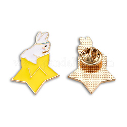 Étoile avec broche en émail en forme de lapin, insigne de dessin animé en alliage plaqué or clair pour vêtements de sac à dos, sans nickel et sans plomb, jaune, 35x22.5mm
