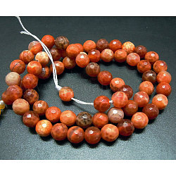 Natural Fire Crackle Agate Beads Strands, Dyed & Heated, Faceted, Round, 12mm, Hole, 1mm, about 33pcs/strand, 15.5 inch