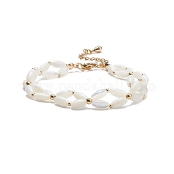 Bracelet en perles de losange tressé en coquillage naturel, bijoux en fil de fer pour femme, blanc, 7-1/8 pouce (18.2 cm)