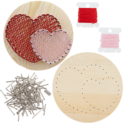 Conjuntos de kit de arte de cadena de diy para niños, incluyendo plantilla de madera, hilados de lana, clavos y cuentas de tubo, patrón del corazón, 11.1x1.2 cm
