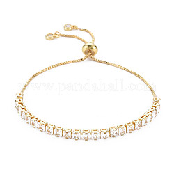 Bracelet de tennis en zircone cubique, bracelet coulissant en laiton plaqué or véritable 18k pour femme, sans nickel, clair, 9-7/8 pouce (25 cm)
