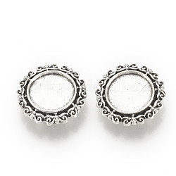 Tibetan Style Alloy Slide Charms Cabochon Settings, Cadmium Free & Lead Free, Flat Round, Antique Silver, Tray: 14mm, 22x7mm, Hole: 2.5x10mm, about 240pcs/1000g