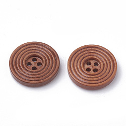 Boutons en bois avec 4 trou, plat rond, Sienna, 25x5mm, Trou: 2mm