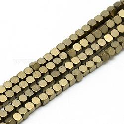 Electroplate Non-magnetic Synthetic Hematite Beads Strands, Faceted, Matte, Cube, Light Gold Plated, 2x2x2mm, Hole: 1mm, about 193pcs/strand, 15.7 inch