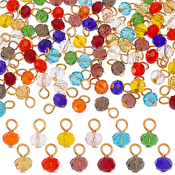 120 Stück 12 Farben Glasanhänger, facettierte Rondelle, mit Eisenschlaufen, golden, 12x8 mm, Bohrung: 3.6 mm, 10 Stk. je Farbe
