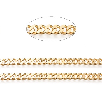 Brass Cuban Link Chains, Chunky Curb Chains, Oval, Unwelded, Long-Lasting Plated, Real 18K Gold Plated, Link: 7.5x9x2mm
