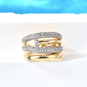 Регулируемые манжетные кольца с микропаве из кубического циркония из латуни, без кадмия и без свинца, настоящее золото и платина, 16 мм, внутренний диаметр: регулируемый