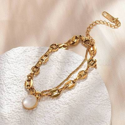 Браслеты из нержавеющей стали 304 с подвесками в виде кофейных зерен и кабеля Cahin для женщин BJEW-U024-01G-1