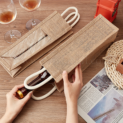 Джутовые мешочки для хранения вина на шнурке с прозрачным окном из ПВХ ABAG-WH0035-052A-1