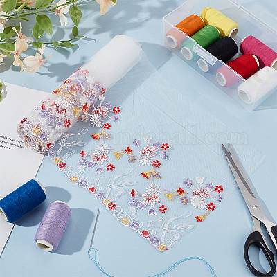 2 ярд полиэстеровой и нейлоновой кружевной сетчатой ленты с цветочной вышивкой OCOR-BC0006-86-1