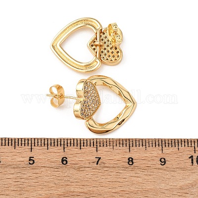 Серьги-гвоздики в форме сердца из латуни с микропаве из циркония EJEW-B153-14G-1