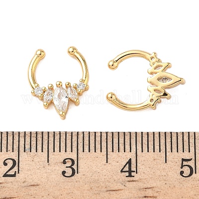 Латунные кольца для носа с круглыми/подковообразными штангами из прозрачного кубического циркония EJEW-D337-18C-G-1