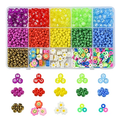 Наборы для изготовления браслетов из разноцветных стеклянных и акриловых бусин ручной работы из полимерной глины DIY-FS0007-74-1