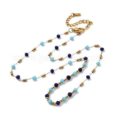 Ожерелья из нержавеющей стали 304 и стеклянных бусин NJEW-U026-16G-1