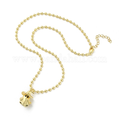 Латунные ожерелья с подвеской в виде привидения на Хэллоуин из черной эмали NJEW-B135-01A-G-1