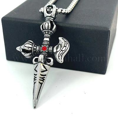 Ожерелья с подвеской в виде меча из нержавеющей стали с рубиновыми стразами для женщин и мужчин JN9804-1