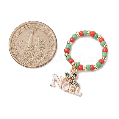 Наборы колец для растягивания стеклянных бусин на рождественскую тематику RJEW-TA00163-1