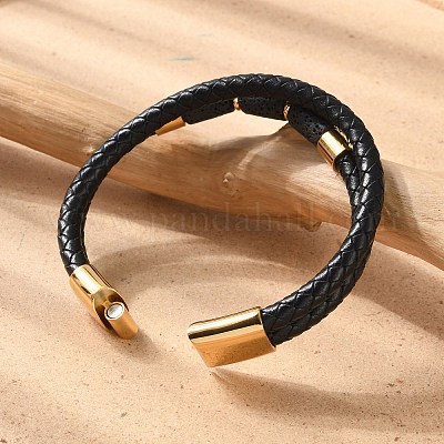 Многониточные браслеты из кожаного шнура с бусинами из натурального лавового камня BJEW-A009-05G-1