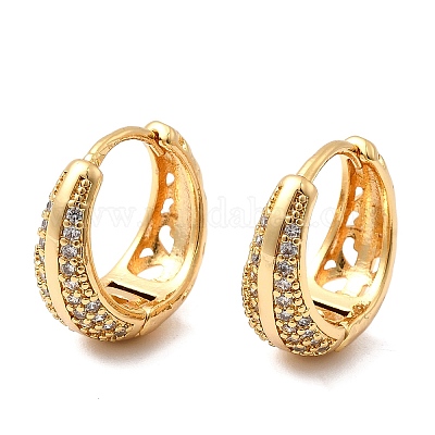 Латунные серьги-кольца из прозрачного кубического циркония EJEW-F391-02G-1