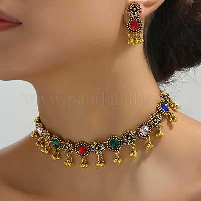 Комплект из плоского круглого и цветочного сплава со стразами FS-WG9BC55-01-1