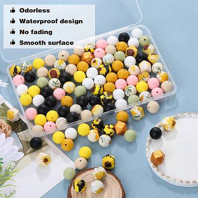 89шт набор силиконовых бусин с красочным рисунком SIL-SZ0002-54C-1