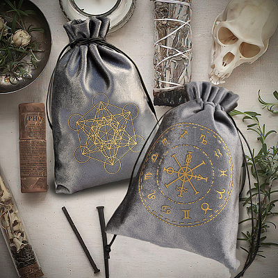 Прямоугольные бархатные мешочки для хранения карт Таро с золотым тиснением и завязками для гадания ABAG-WH20001-25B-1