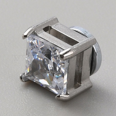 Квадратные клипсы из прозрачного кубического циркония EJEW-TAC0017-07-1
