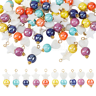 40 шт. 10 стиля круглых фарфоровых и натуральных пресноводных ракушек в форме звезды и сердца PALLOY-FH00139-1