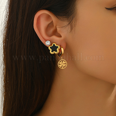 3 пара серег из нержавеющей стали с цветком и плоскими круглыми серьгами WL2091-1