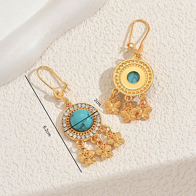 Серьги-кольца из богемного винтажного сплава с синтетической бирюзой CX1929-1