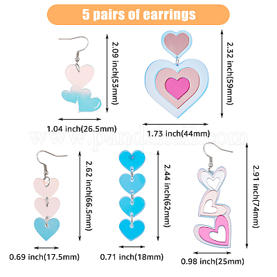 3 пара 3 стильных акриловых сережек-гвоздиков в форме сердца со стальными железными штифтами для женщин EJEW-FI0001-65-1