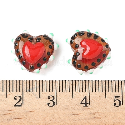 Запекаемые стеклянные бусины с рисунком в виде сердца LAMP-V001-09B-1