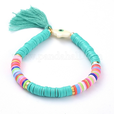 Green Clay Bead Strands With Tassels