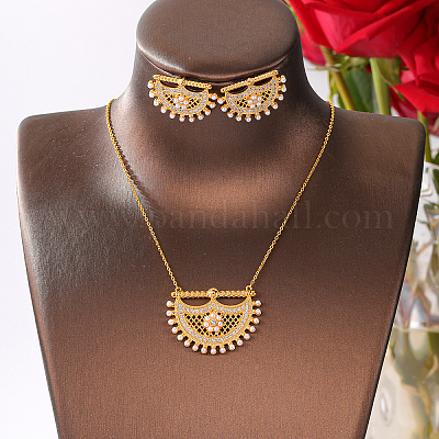 Комплекты из латунных подвесок в форме луны и серег-гвоздиков с микропаве из прозрачных кубических цирконий для женщин QC9389-1