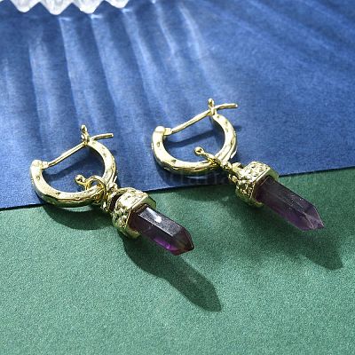 Серьги-кольца из натурального аметиста EJEW-P306-01G-10-1