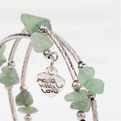 Три петли естественный зеленый авантюрин бисером браслеты обруча BJEW-JB02331-01-1