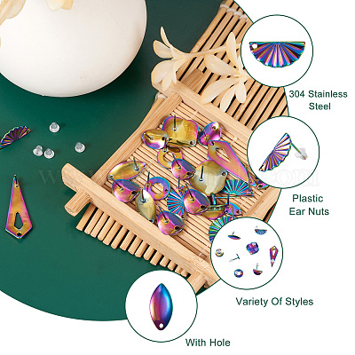 28 шт. 7 стиля радужных цветов фурнитура для сережек-гвоздиков из нержавеющей стали 304 FIND-CW0001-20-1