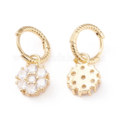 Серьги-кольца Huggie из латуни с прозрачным фианитом и прозрачным фианитом EJEW-L234-006G-1