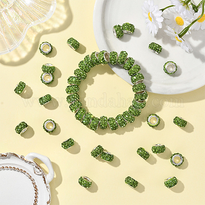 80 шт. полимерная глина со стразами европейские бусины с большими отверстиями с серебряными латунными сердечниками FPDL-LT0001-02B-1