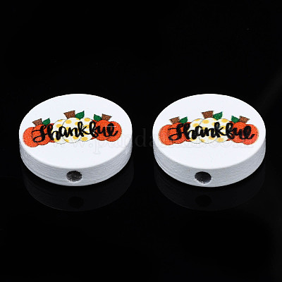 Бусины из натурального дерева с принтом на Хэллоуин WOOD-T021-86-1