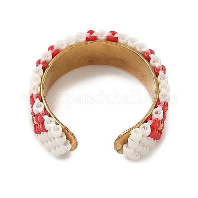 Стеклянные бусины с манжетными кольцами из нержавеющей стали 304 RJEW-MZ00031-03-1