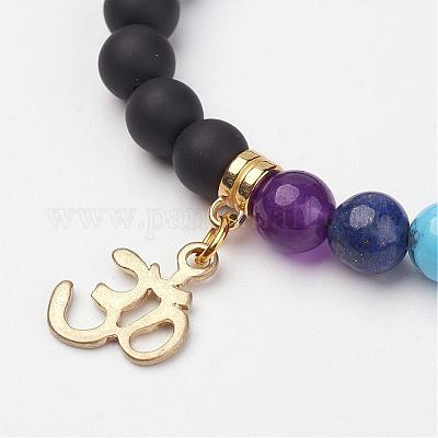 Браслеты из черного агата (окрашенного и нагретого) с бусинами BJEW-P065-A-14-1