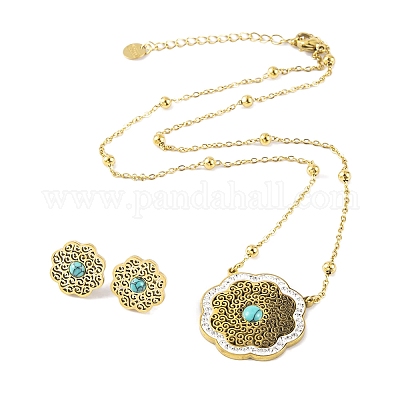 Комплекты серег и ожерелий с подвесками из синтетической бирюзы SJEW-M100-02C-G-1