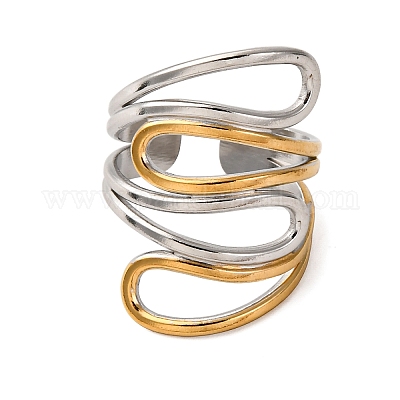 Двухцветные манжетные кольца из нержавеющей стали 304 RJEW-S635-01GP-I-1