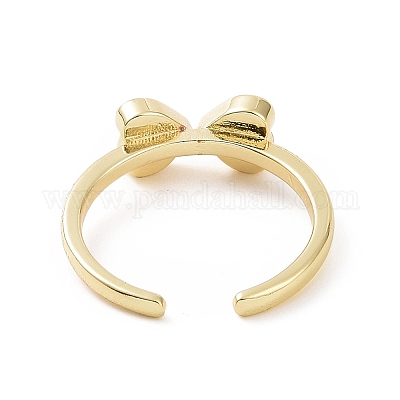 Кольцо-манжета с прозрачным кубическим цирконием и бантом в форме сердца RJEW-E072-06G-1