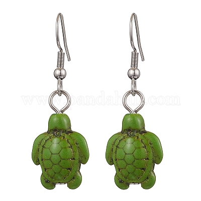 Серьги-подвески из синтетического говлита и бирюзы EJEW-JE06166-1