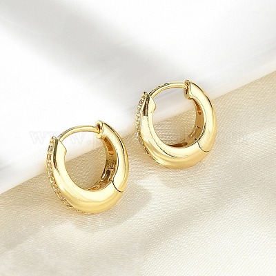 Овальные серьги-кольца из латуни с микропаве из прозрачных кубических цирконий EJEW-D311-133G-1